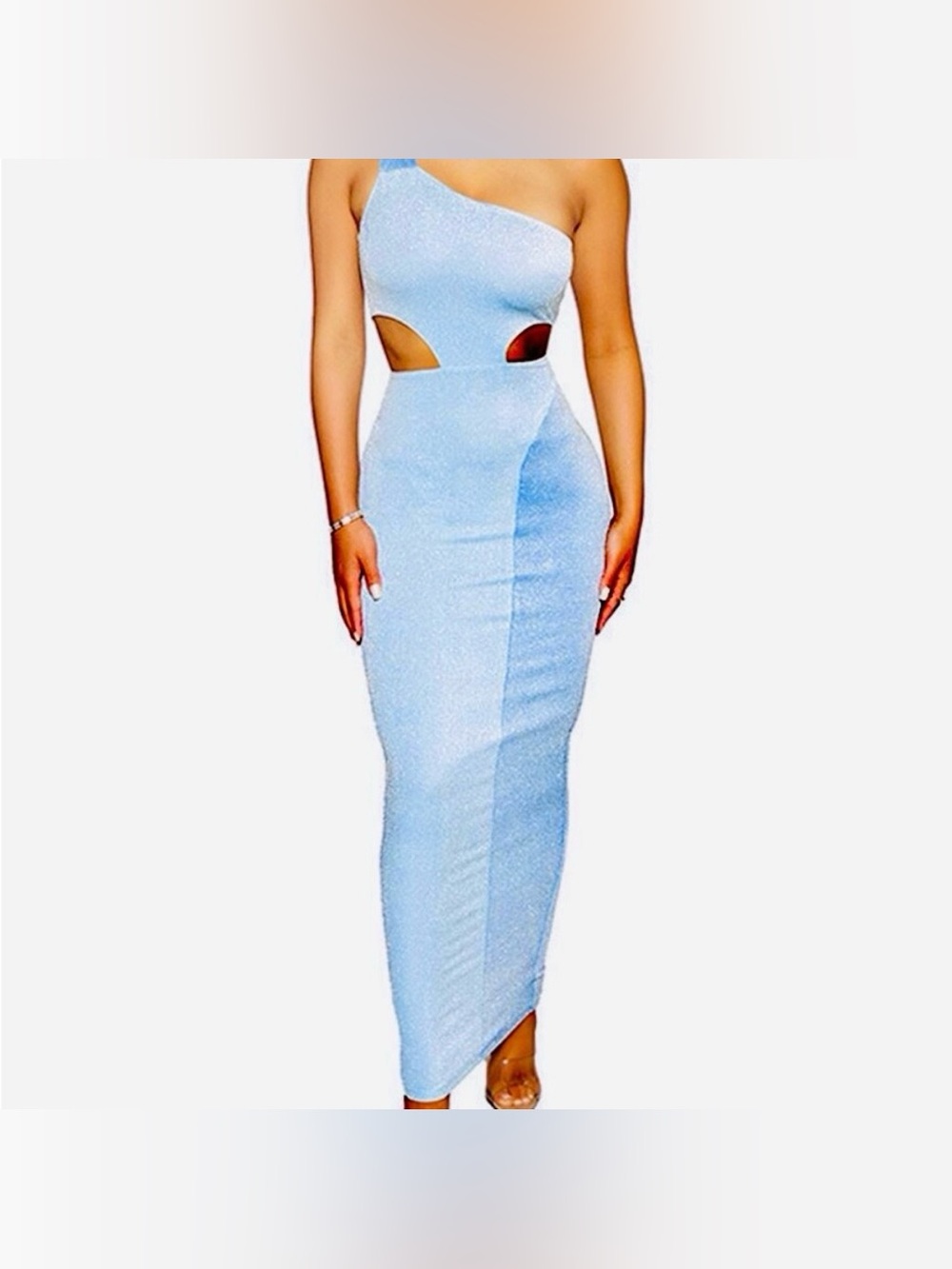 One-Shoulder Cutout Maxi Dress in Light Blue - Picture 2 of 6
